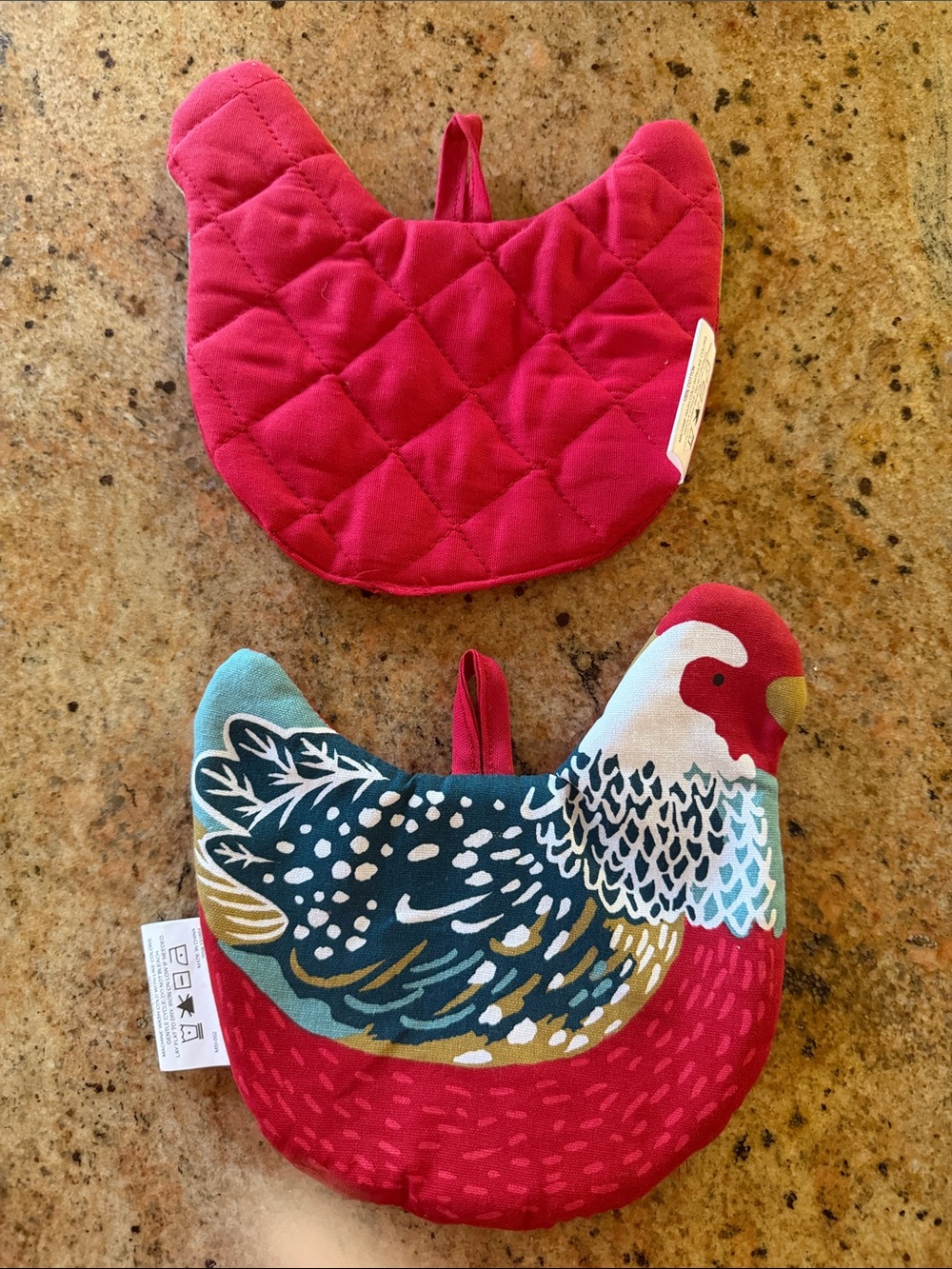 Quilted Red Chicken-Shaped pot holders